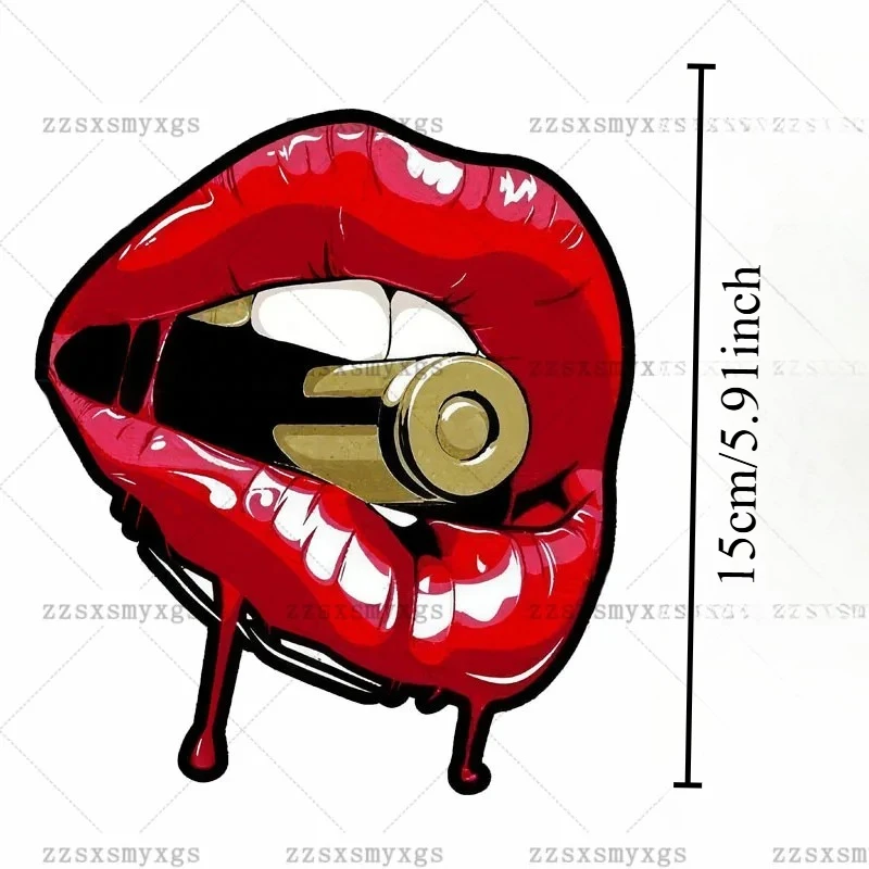 Red Lips & Bullet Dripping Blood Vinyl Car Stickers,Waterproof Decals For Bumper,Car Side,Motorcycle Personalized Decor view 4