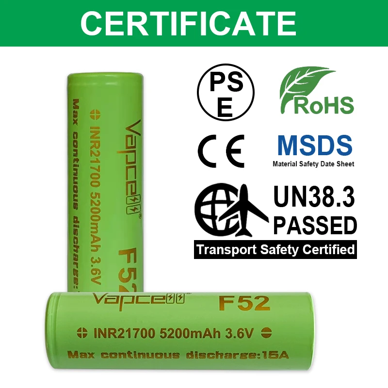 Original Vapcell F52 21700 5200mah 15A Battery INR21700 3.6V Rechargeable Battery For Toys Flastlight High Power Cell