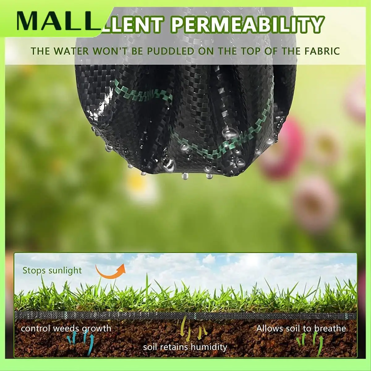 MALL 3.5Ft X 50Ft Garden Weed Barrier Landscape Fabric Heavy Duty Weed Block Gardening Mat,Weed Control Garden Cloth