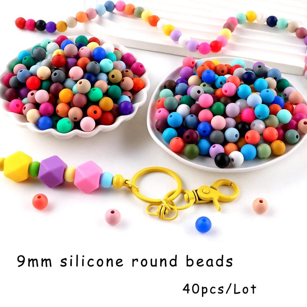 40pcs/Lot 9mm Silicone Colored Round Beads For Jewelry Making DIY Keychain Necklace Bracelet Curtain Cord Etc Accessories