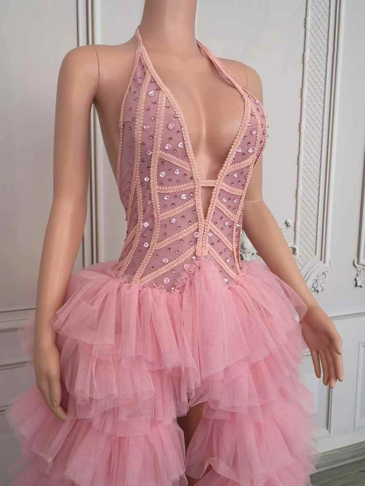 Hochwertige Heißprägung, sexy Hals hängendes Netz-langes Kleid, 2025, neue Mode, individuelle Damenbekleidung