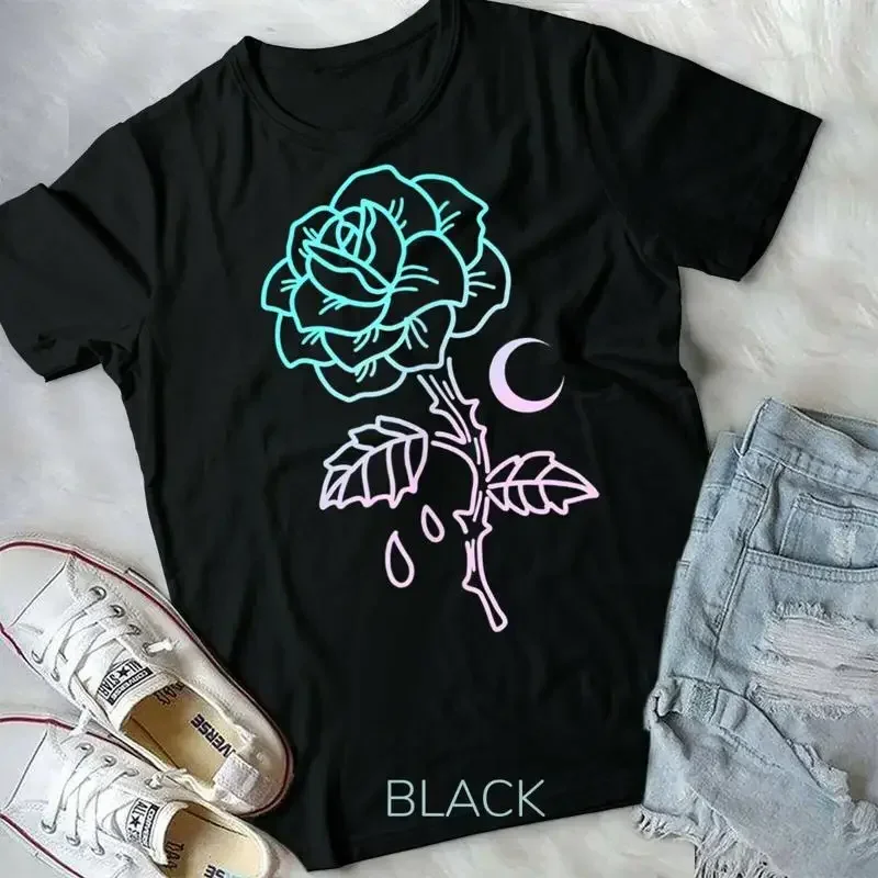 Pastel Goth Flower Emo Aesthetic Clothes Moon Rose Unisex Form T Shirt