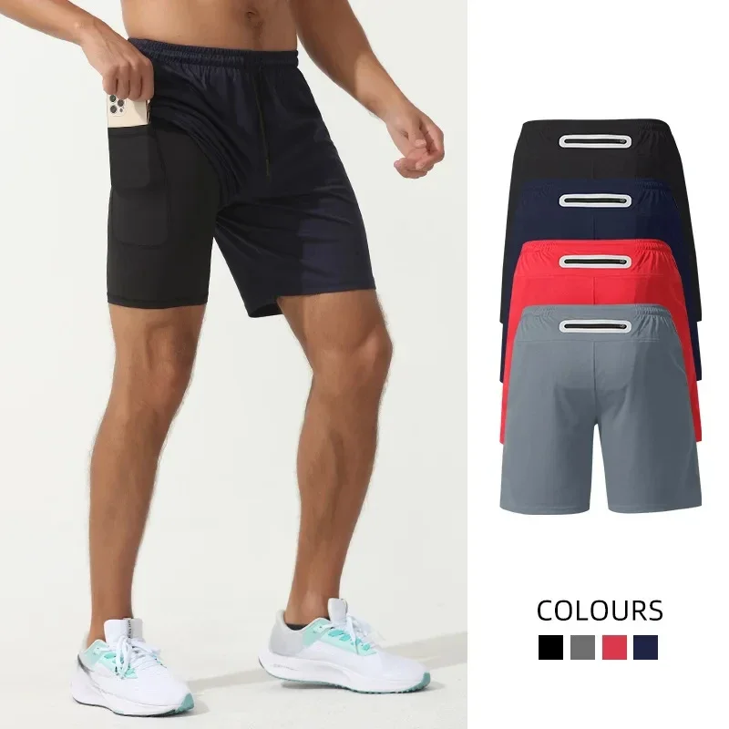 

Double Deck 2 in 1 Quick Dry Basketball Running Training Workout Gym Fitness Jogging Pocket Short Pants Summer Men Sports Shorts