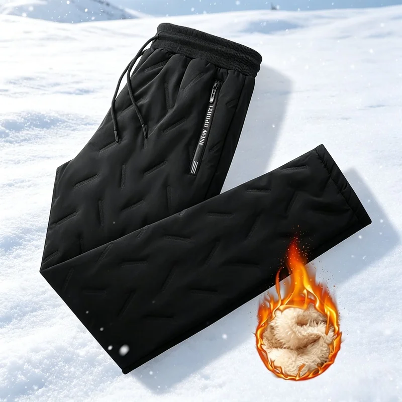 Winter Trousers Man Waterproof Pants Men's Large Size Outdoor Fleece Pants Winter Lambswool Sweatpants Snow Clothing Sets