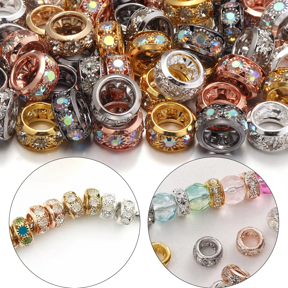 5pcs/lot 12mm Copper Rhinestones Large Hole Spacer Beads European Bead for DIY Bracelet Necklace Jewelry Making