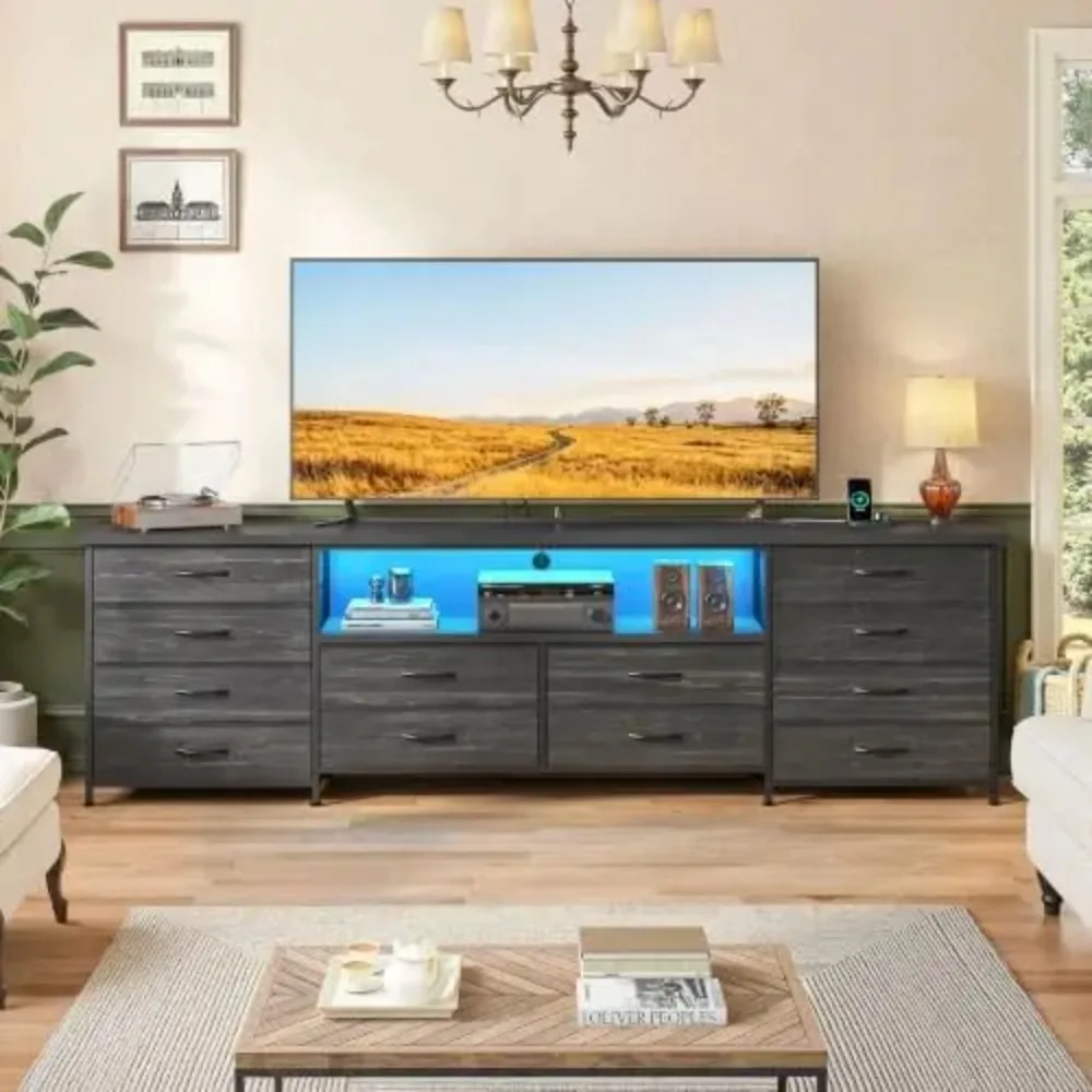 Dresser for Bedroom with 12 Drawers,LED TV Stand Fit 70