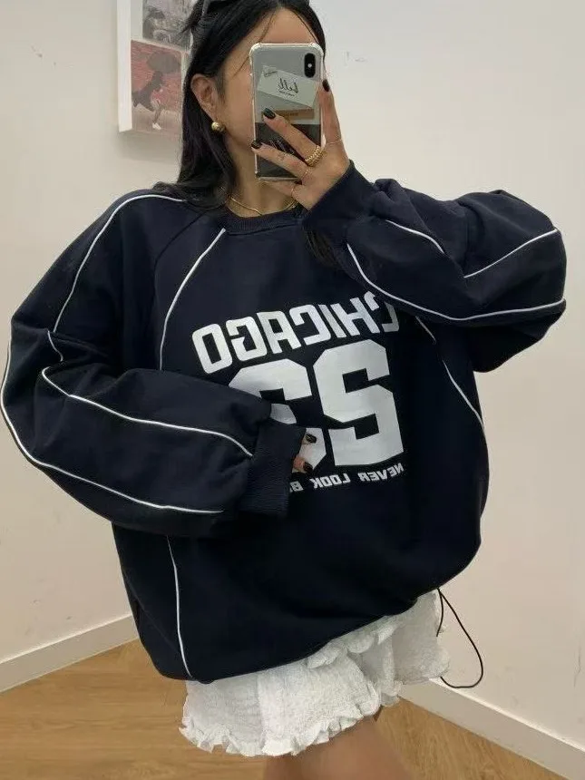 

Худи Dongda Gate 2025 осеннее, свободного кроя, женское, повседневное, с круглым вырезом, удобное, из хлопка