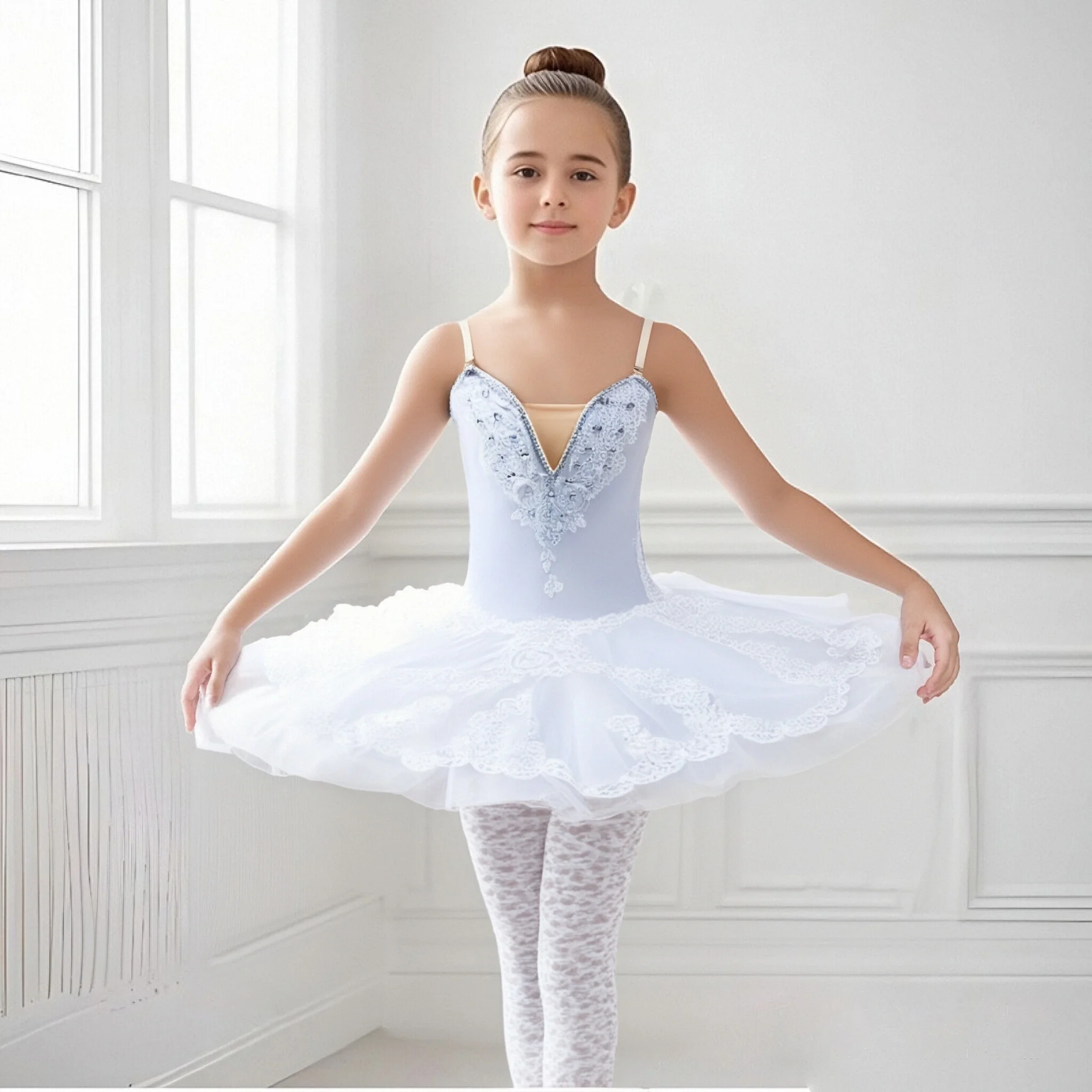 تنورة توتو باليه بيضاء للأطفال، زي رقص للأطفال على شكل بحيرة البجع، فستان أداء الرقص الشرقي