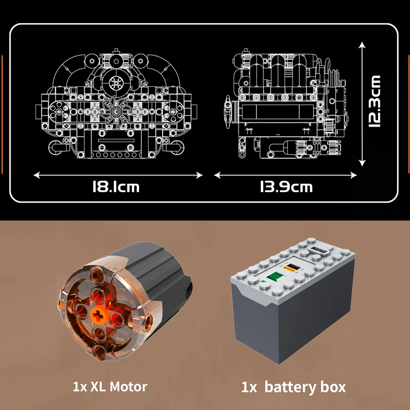 Molde rei 10193 peças de carro técnico brinquedos o motor boxer motorizado bloco de construção novo horizontalmente oposto tijolos de motor