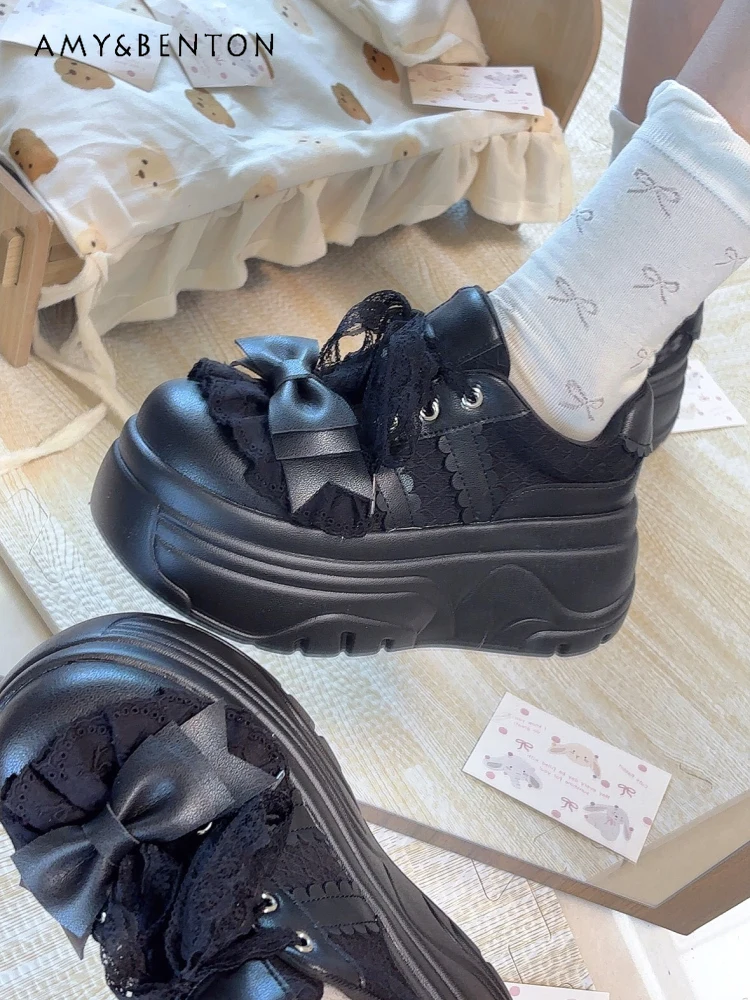 Japanese Versatile Lolita Platform Shoes Women Sweet Cute Lace Lace-up Muffin Shoes Round Head Pu Sports Casual Shoes Student - Image 5