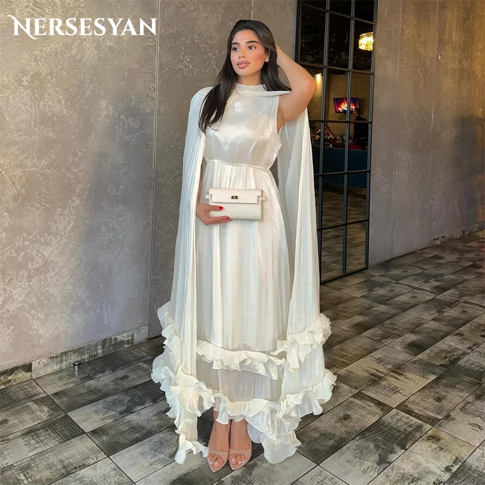 

Nersesyan Элегантные блестящие платья для выпускного вечера с оборками и многоуровневыми рукавами-накидкой Вечерние платья платье женское вечернее по индивидуальному заказу
