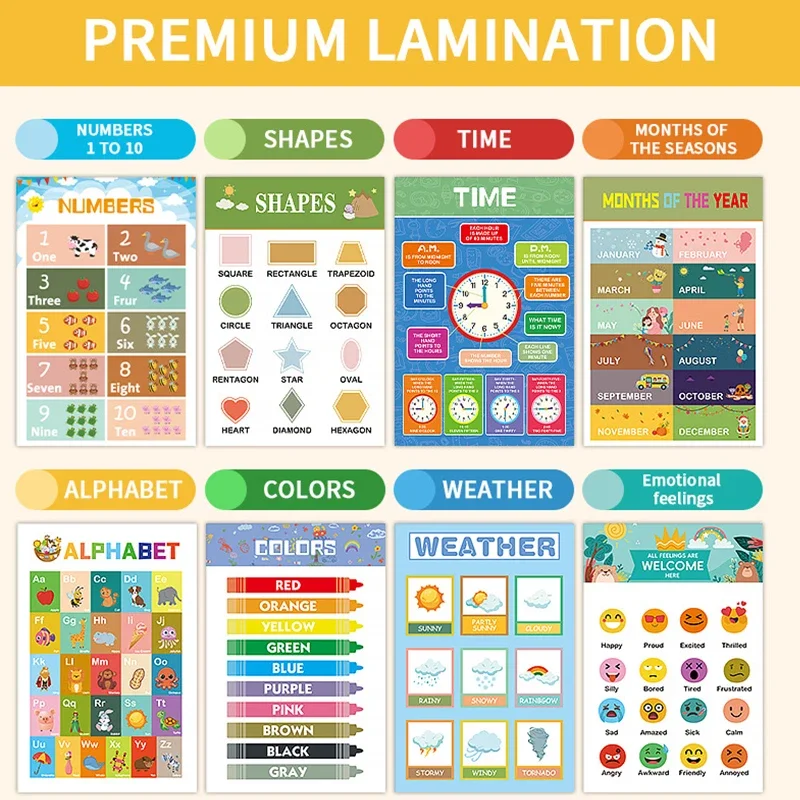 

12 шт. образовательные постеры для малышей дошкольного возраста, настенный декор для классной комнаты и обучение, настенное искусство, цифры с алфавитом для детей 1-5 лет