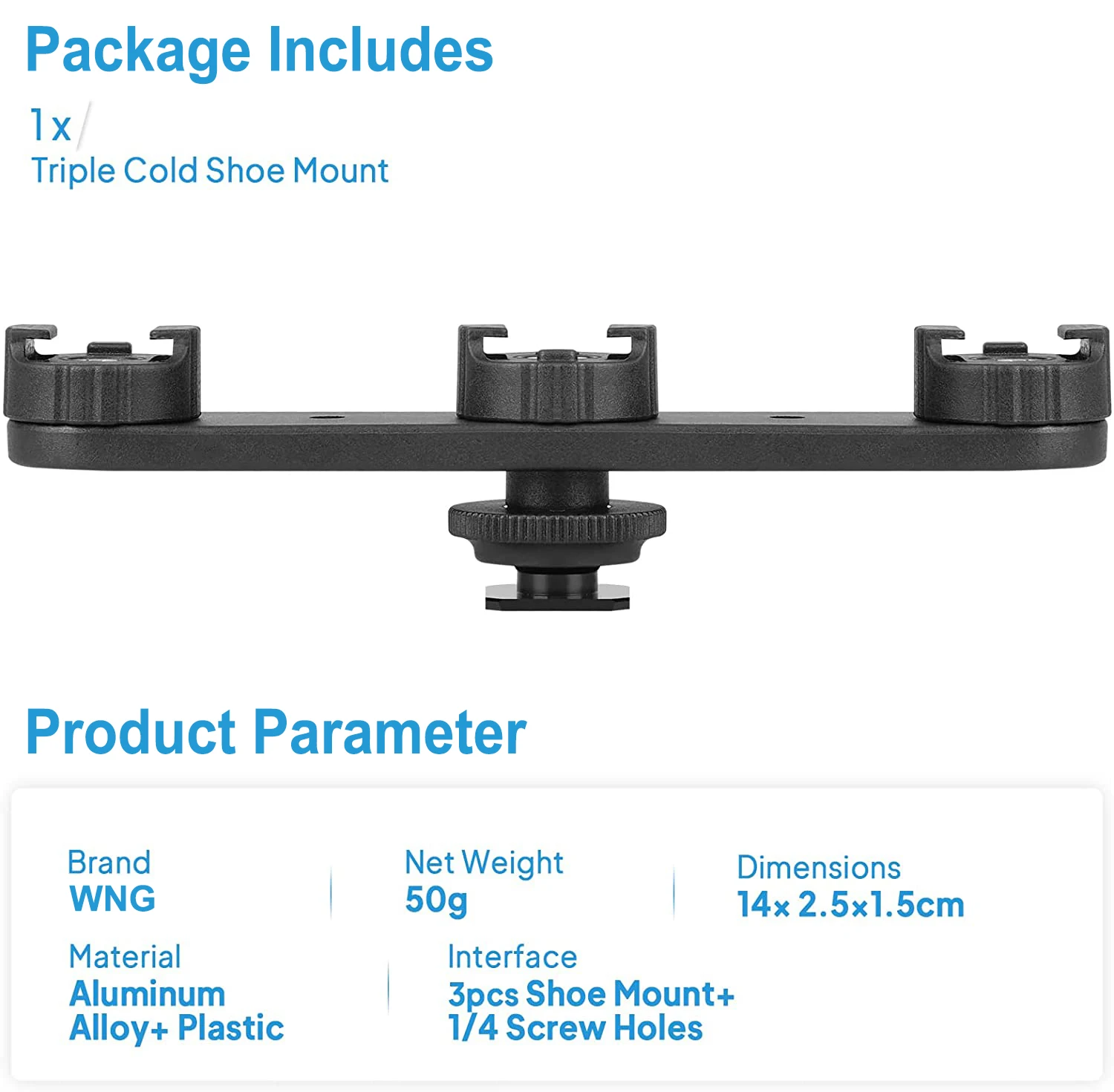 Triple Cold Shoe Extension Mount Hot Shoe Adapter Extension Bar Bracket with 1/4\