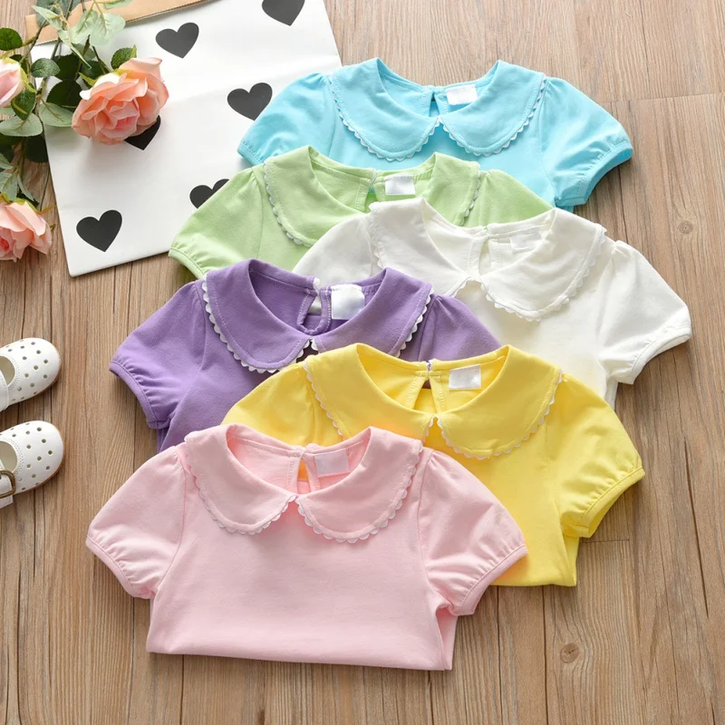 Children\'s Short Sleeve T-shirt Summer New Girl Cotton Casual T-shirts Baby Girl Round Neck Half-sleeve Soikd Color T-shirts