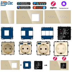 Zigbee Smart Light Switches Function Parts Need Neutral 2/3/4 Gold Glass Touch Panels EU Power USB Socket Thermostat DIY Module