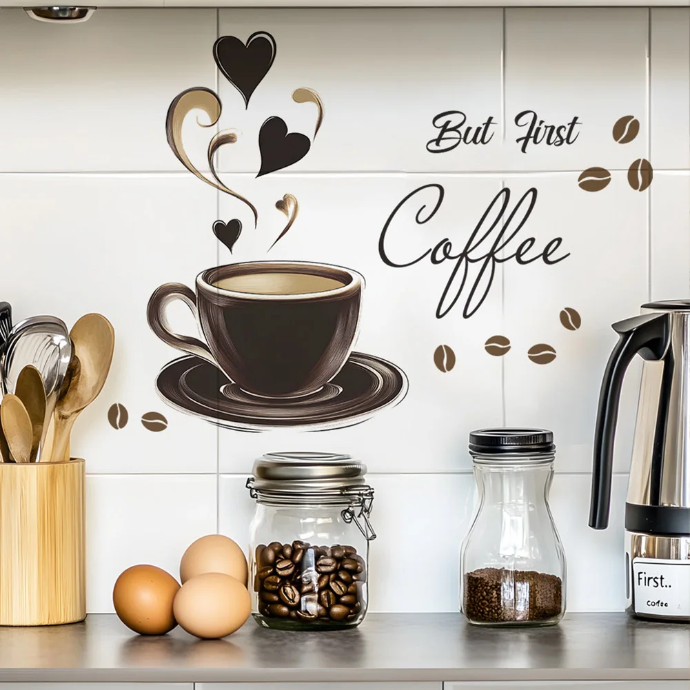 Coffee Cup Sticker 30*20cm Creative Coffee Cup Pattern Wall Stickers Brown DIY Cafe Restaurant Living Room Home Decoration view 4