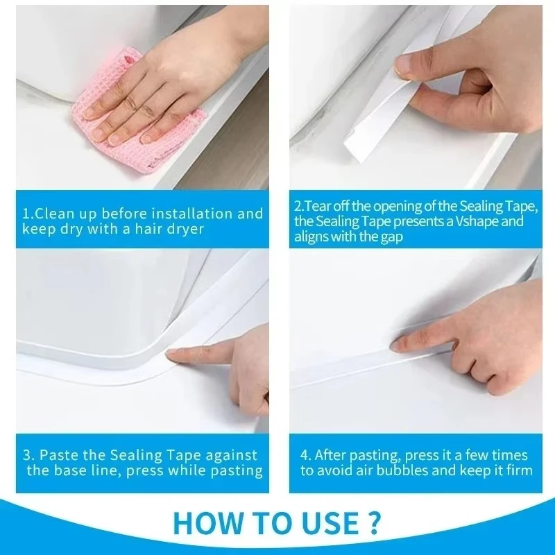 1m/3.2m PVC Waterproof Sealing Tape Self-Adhesive for Bathroom Sink Shower Bathtub Toilet - Wall Sticker Waterproofing Solution gallery 4
