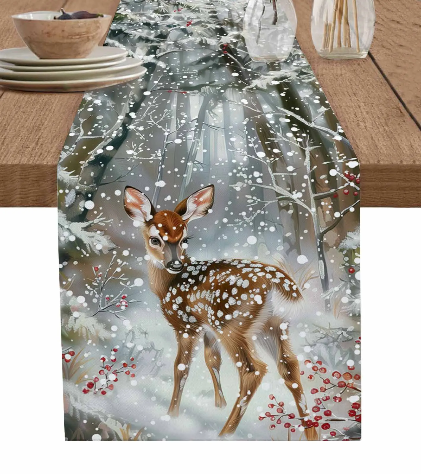 Christmas Snowflake Deer Snow Scene Decorations Coffee Table Decor Tablecloth Table Kitchen Decorative Table