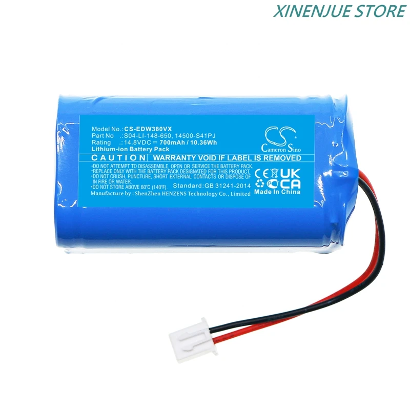 Cameron Sino Battery 14.8V/700mAh S04-LI-148-650, 14500-S41PJ for Ecovacs Winbot W830, W850, W930, W950