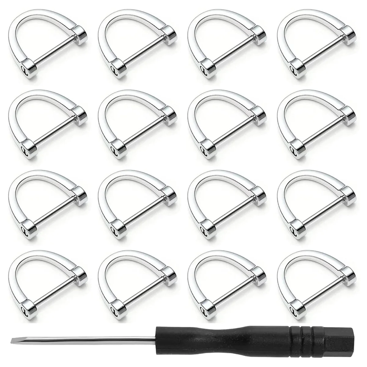 

18Pcs D Rings Screw in Shackle,3/4 Inch Horseshoe Buckle,Silver D Rings Keychain for Car Key Holder