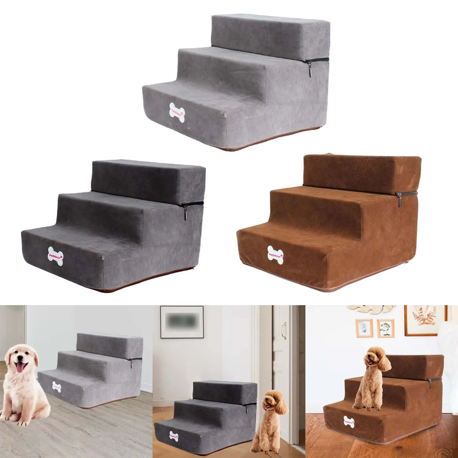 Soft Dog Stairs Ladder Anti Slip Step Toys 3 Steps Couch Washable Supplies Lightweight Wide for Outdoor Climbing Sofa Pet Puppy