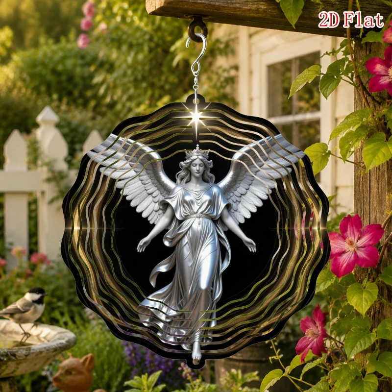 CIFBUY Silver Angel Sky Aluminum Wall Art 10x10 Inch Waterproof Durable Rotating Wind Spinner for Patio Garden Yard Home Decor