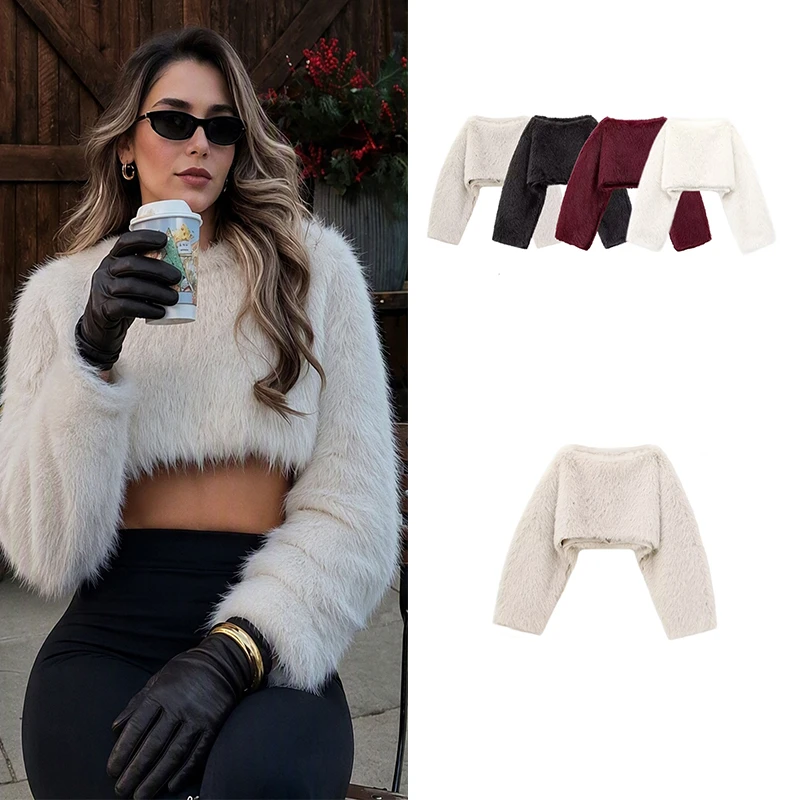 Guobioziy Women's 2026 Autumn and Winter Millennial Style Cute Fluffy Pullover Sweater Buttonless Design Loose Dropped Shoulders
