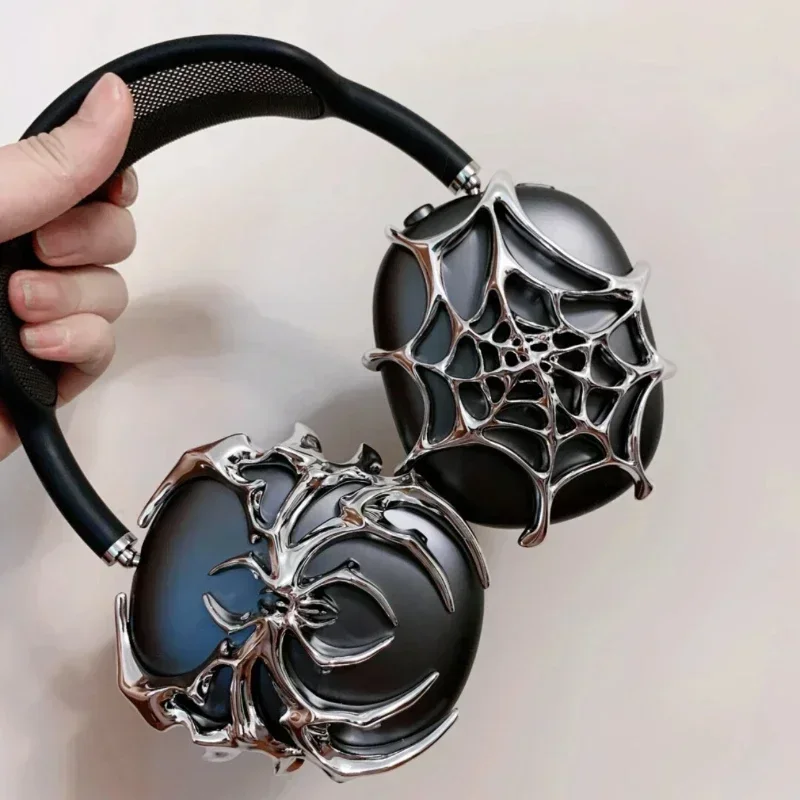 

Airpods Max Case Cover Silver Liquid Spider Web Earphone Case Decoration 3D Printing Resin Earphone Protection Case Y2K Gifts