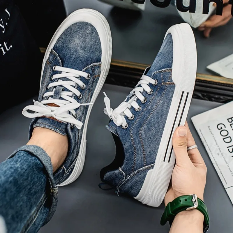 

Новинка осени 202, мужские джинсовые низкие кеды, повседневная парусиновая обувь, модные универсальные удобные нескользящие износостойкие вулканизированные кроссовки