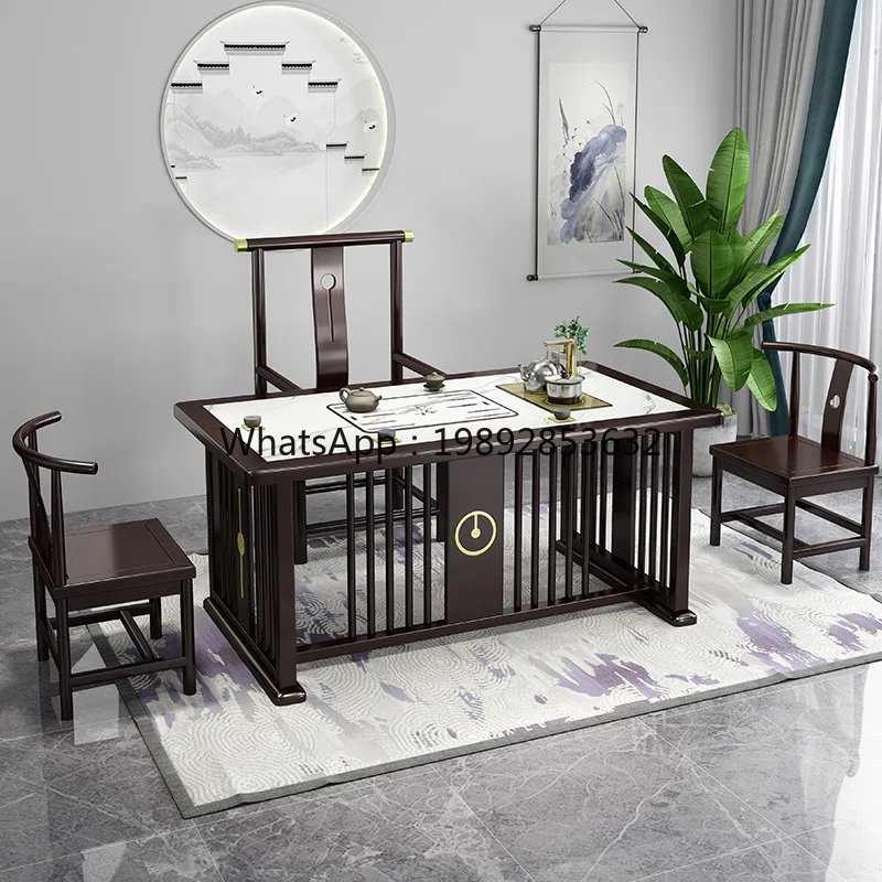 LYY مجموعة طاولة الشاي الخشبية الصلبة المتكاملة مكتب المنزل الكونغ فو وكرسي مجموعة طاولة تخمير الشاي النمط الصيني الجديد #4