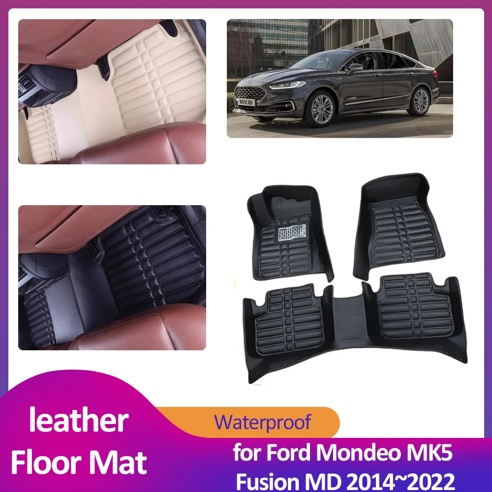 Car Floor Mat for Ford Mondeo MK5 Fusion MD 2014~2022 2015 Leather Foot Interior Liner Waterproof Carpet Pad Custom Accessories