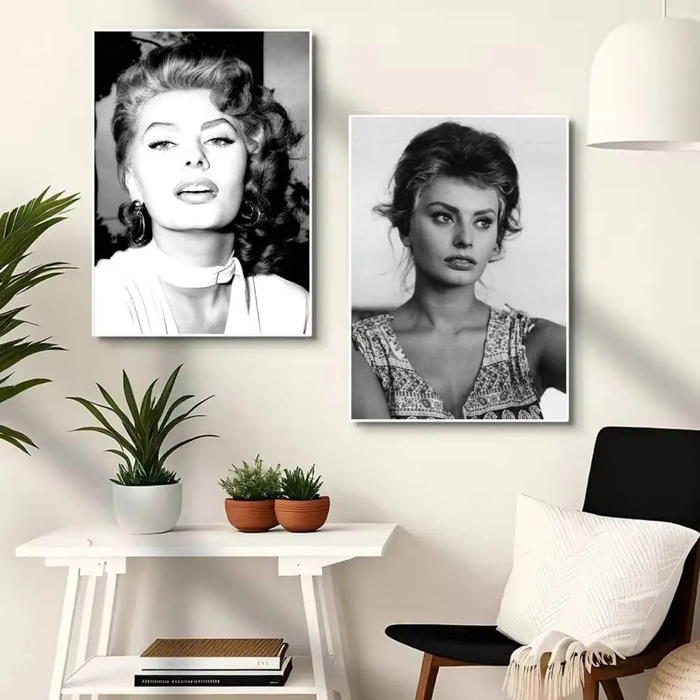 صوفيا لورين أبيض وأسود ملصق فني ذاتي اللصق مقاوم للماء ورقة ملصق مقهى بار غرفة جدار ديكور