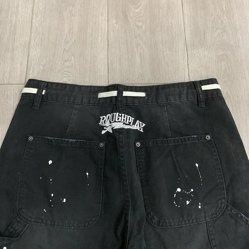 Rough Play Casual Shorts Men Women Distressed Raw Hem Letter Print Streetwear Shorts