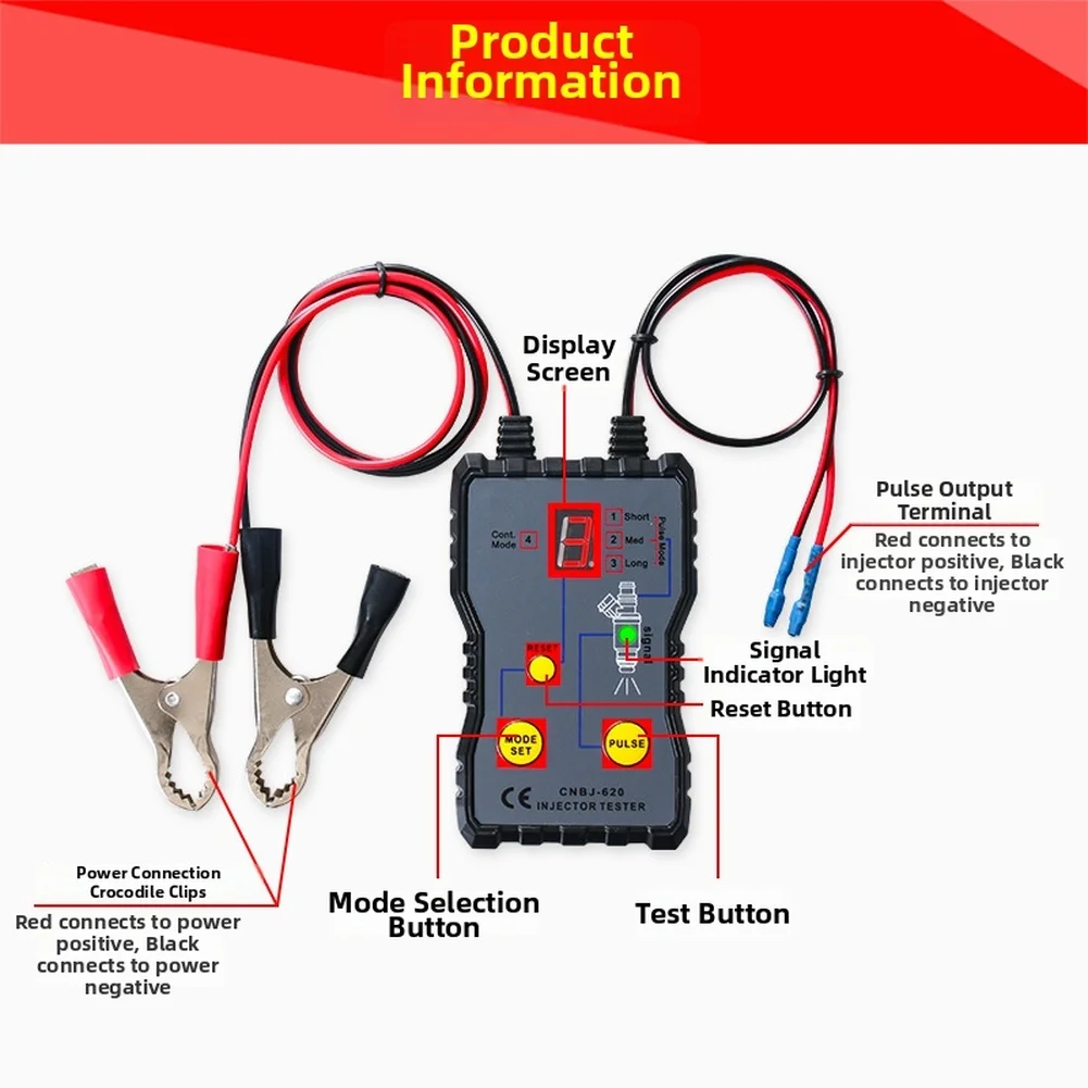Fuel Injector Testing Device 12V Input for 620 Type Injectors with 4 Pulse Output Options Single Short Long Continuous view 3