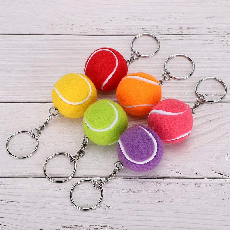 6Pcs Mini Keychain Tennis Party Favors Tennis Ball Key Ring Tennis Bag Pendant Sports Keychain