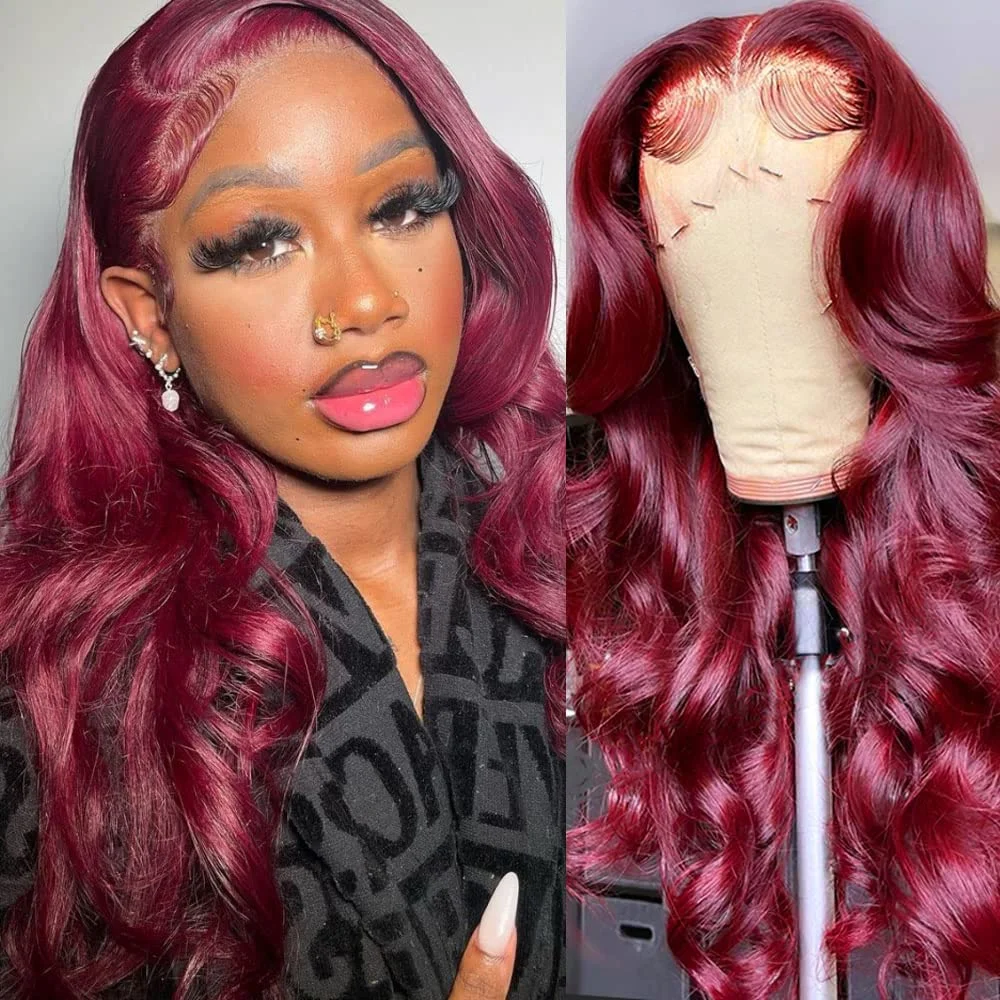 

Transparent Lace Frontal Wigs Dark Purple Body Wave 200 Density Colored 13x4 Brazilian Human Hair Wig For Women Pre Plucked