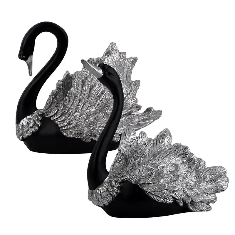 

Black Swans Ornament Resin Swan Figurines Interior Lover Black Swans Living Room Animal Sculpture Figurines Decoration Supplies