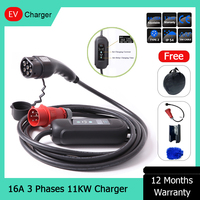 11KW 16A Adjustable Current EV Fast Charging Station Portable AC Type 2 IEC 62196 Car Charger For Electric Vehicles
