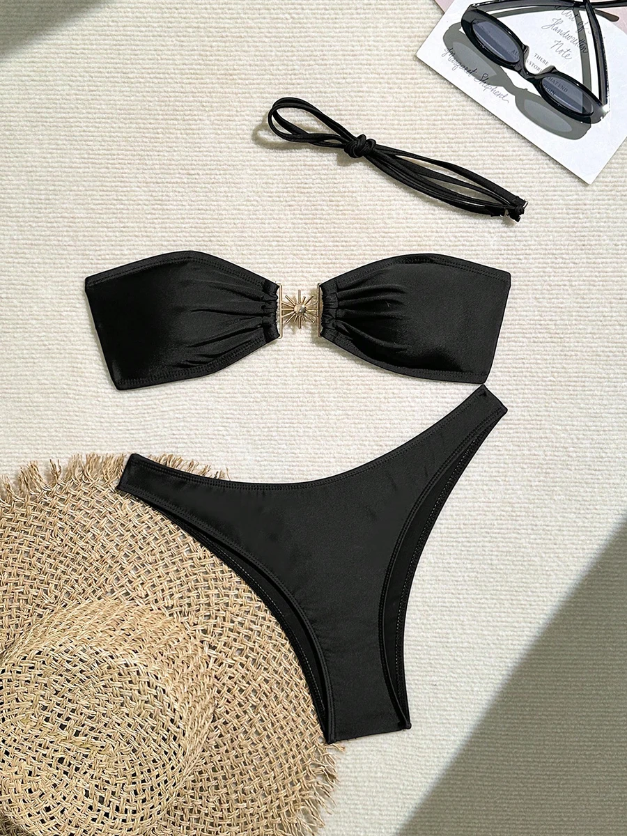 

2025 New Sexy Bikinis Sequins Golden Color Women Bandage Bikini Set Push-up Padded Bra Swimsuit Suit Swimwear 2570