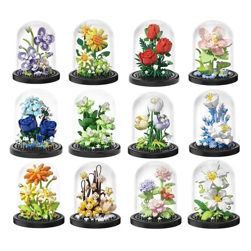 Bloembouwstenen Eeuwige bloemen Elegante droombloembak Zonnebloem Plant Puzzel Speelgoed Kerstcadeau voor meisjes Volwassenen