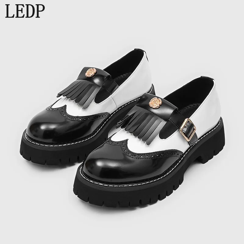 

LEDP Leiford Shoes Japanese-style College Mary Jane Shoes with Multi-color Fringes and Chunky Heels Featuring An English-style