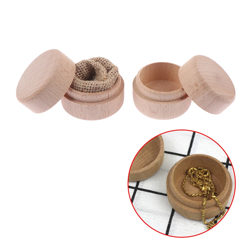 1pcs Wedding Small Round Wooden Ring Box Jewelry Trinket Storage Container Holder Custom Rings Bearer Blank DIY