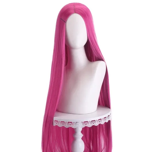 Imagen 2 del producto Peluca de Cosplay larga y recta de 40 pulgadas, pelucas de pelo sintético resistentes al calor con separación Central, Rubio, rosa, rojo y morado