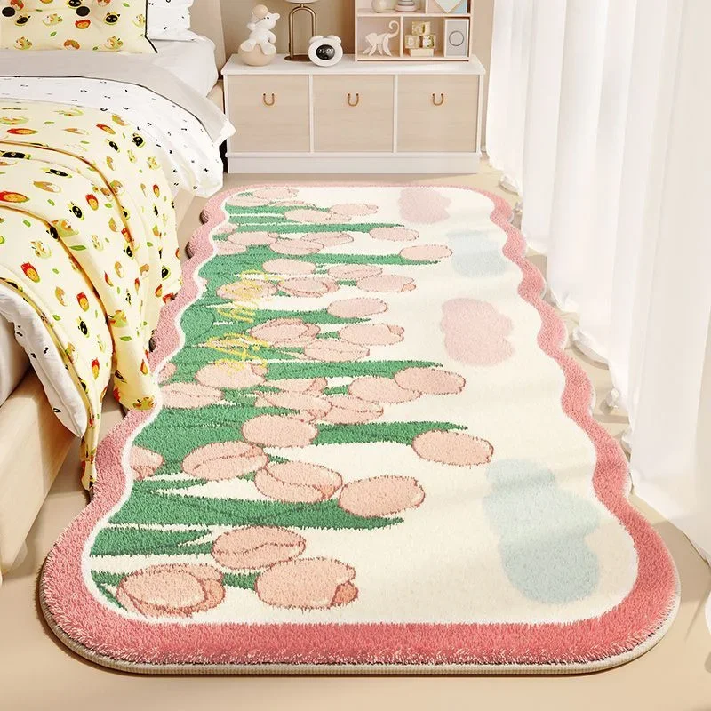 New 2024 Bedroom Balcony Wave Shaped Carpets Flower Bedside Rugs Living Room Sofa Absorbent Ins Style Floor Cushion Mats