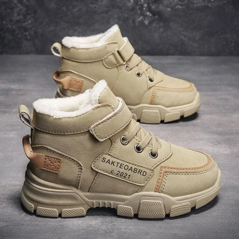 Зимние Ботинки Детские Children Shoes Warm Plush Kids\' Winter Shoes Comfortable Simple Snow Boots Antiskid Fashion Boy Sneakers