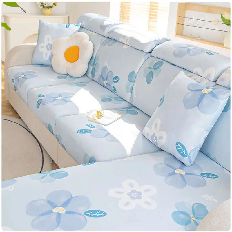 Summer Floral Ice Silk Cool Sofa Cushion Covers Anti Slip Backrest Full Cover Cloth All-Inclusive Couch Slipcover