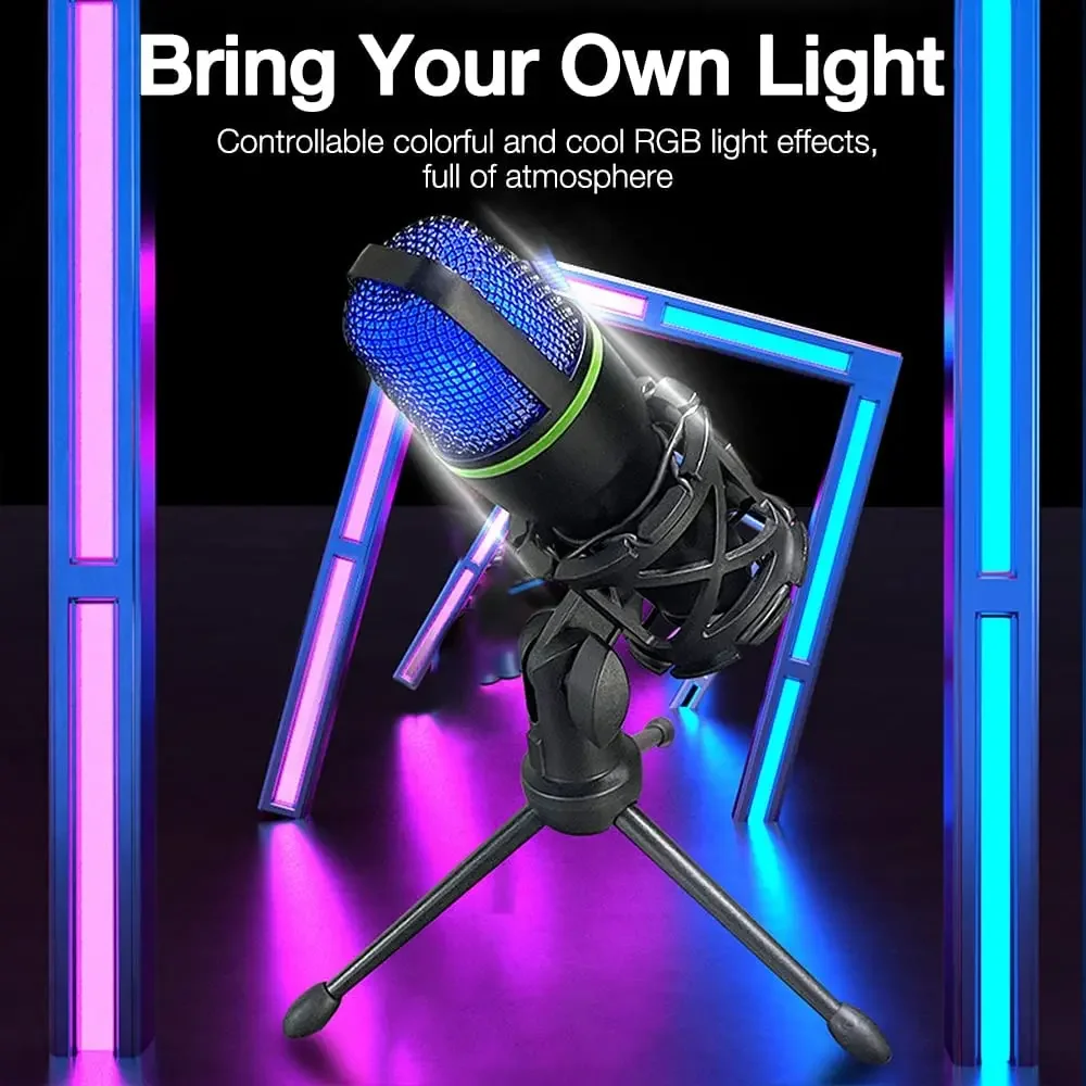 Xiaomi نشط إلغاء الضوضاء RGB الجدول ميكروفون USB التوصيل والتشغيل وحامل ثلاثي القوائم قابل للتعديل للاعبين اللافتات Coibeu