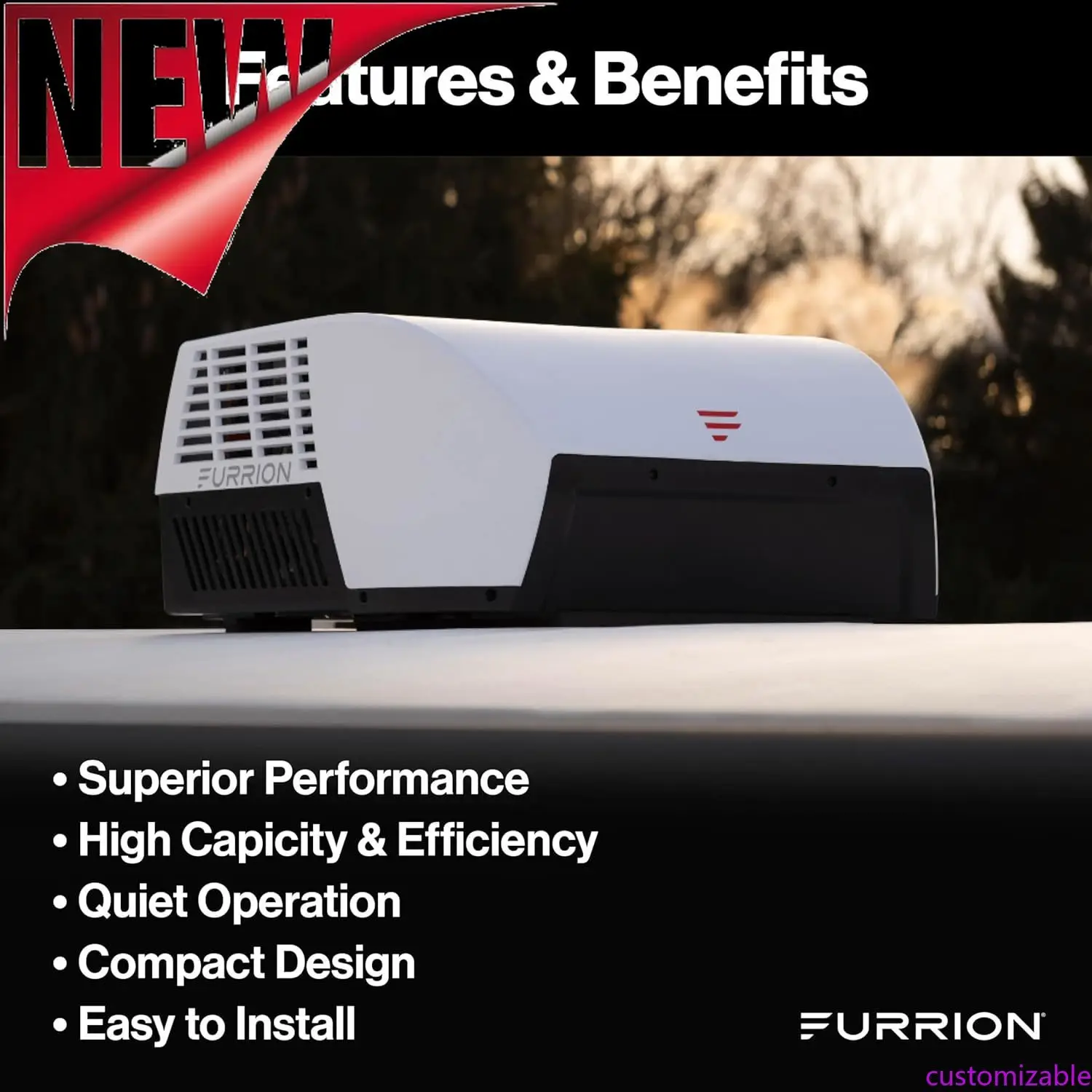 Aire acondicionado en el techo para RV de velocidad variable Chill Cube 18k BTU personalizable, blanco, con modo Turbo Cool, ligero