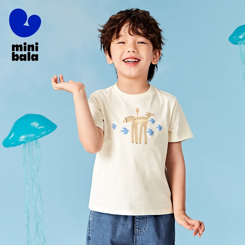 Mini Bala T-Shirt Boys and Girls Short Sleeve T-Shirt 2024 Summer New Baby Pure Cotton Quick-Dry Fashion Print Children Top