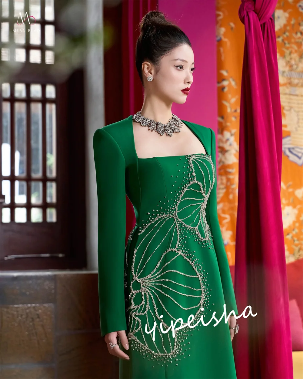 Jiayigong-Vestido largo de satén con lentejuelas para baile de graduación, traje de línea a con cuello redondo, a medida, para ocasiones